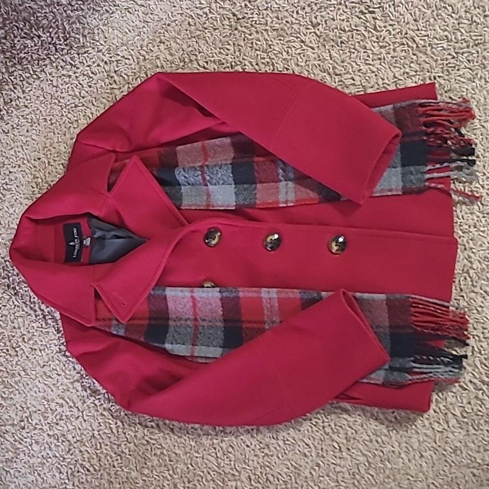 London Fog DOUBLE BREASTED PEACOAT WITH SCARF size PM
